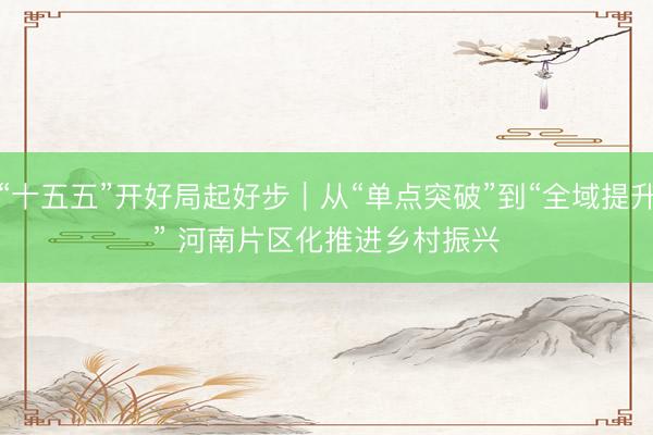“十五五”开好局起好步｜从“单点突破”到“全域提升” 河南片区化推进乡村振兴