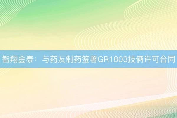 智翔金泰：与药友制药签署GR1803技俩许可合同