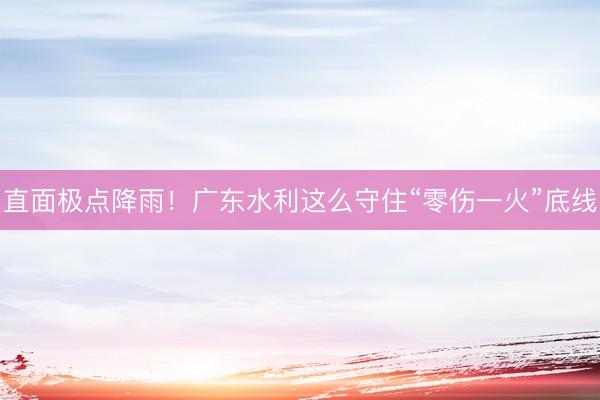 直面极点降雨！广东水利这么守住“零伤一火”底线